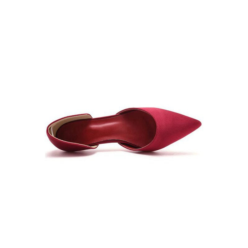 Simple Elegant Mid Cutout Two-Piece Slip on Pointed Toe Kitten Heels