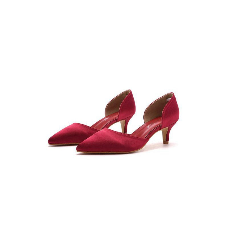 Simple Elegant Mid Cutout Two-Piece Slip on Pointed Toe Kitten Heels