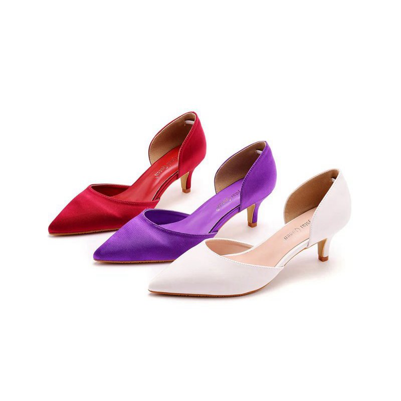 Simple Elegant Mid Cutout Two-Piece Slip on Pointed Toe Kitten Heels
