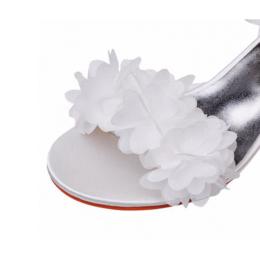 Floral Satin Open Toe Low Chunky Heels