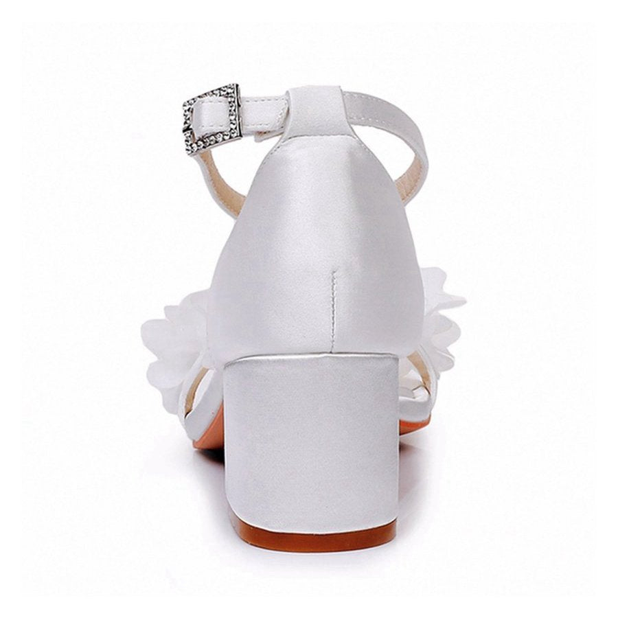 Floral Satin Open Toe Low Chunky Heels