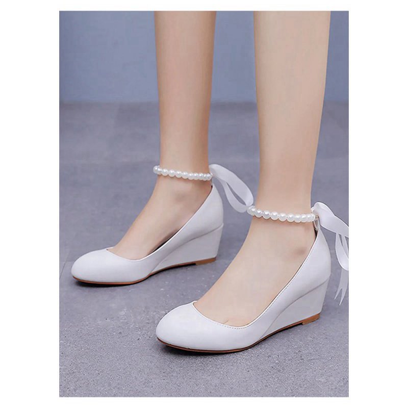 Round Toe Platform Heels Beaded Mary Janes