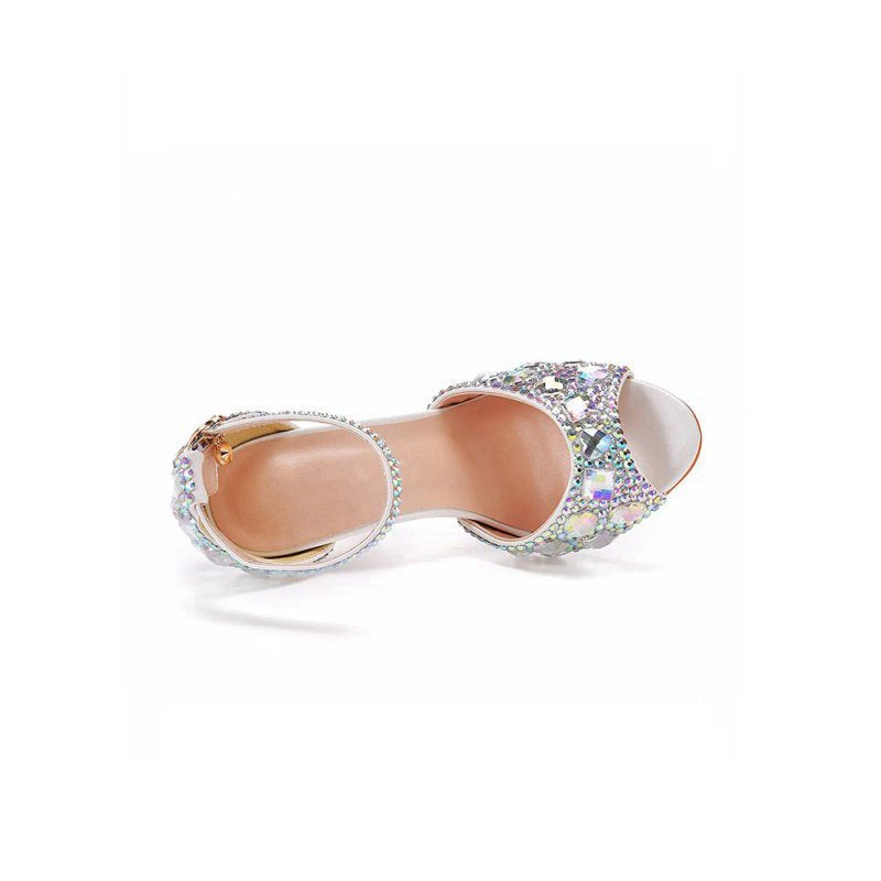 Peep Toe Big colored rhinestones Ankle Strap Stiletto Heels