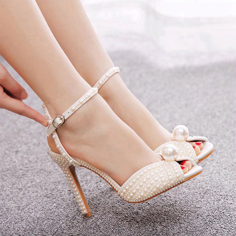 Elegant Pearl Peep Toe Stiletto Ultra High Heels