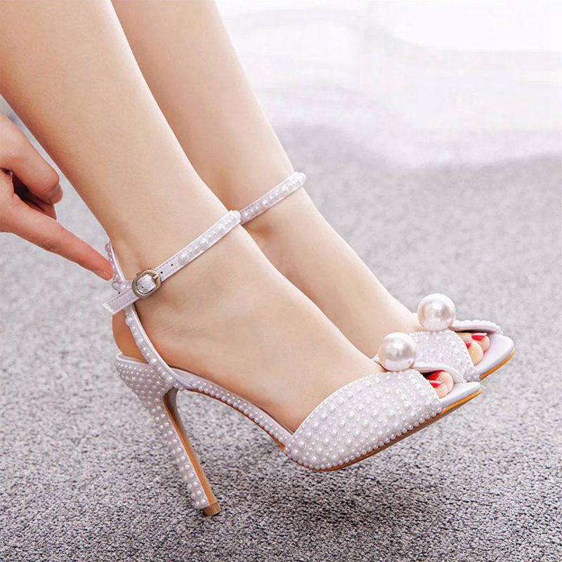 Elegant Pearl Peep Toe Stiletto Ultra High Heels