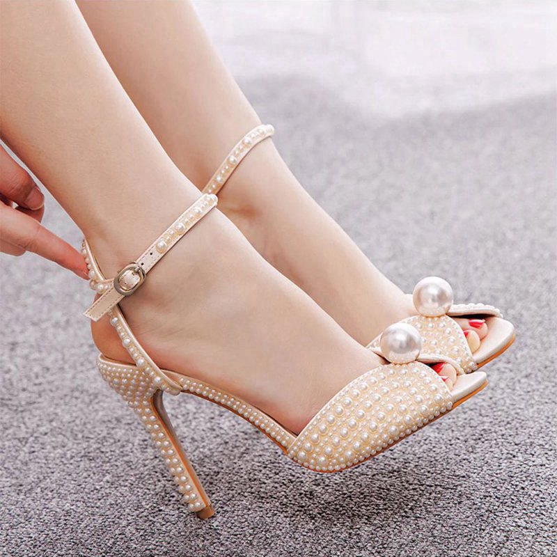 Elegant Pearl Peep Toe Stiletto Ultra High Heels