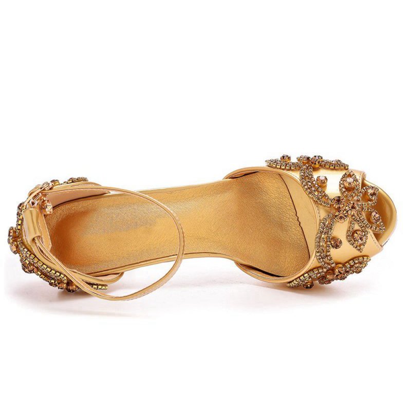 Rhinestone Flowers Decor Peep Toe Platform Stiletto Ankle-strap High Heels