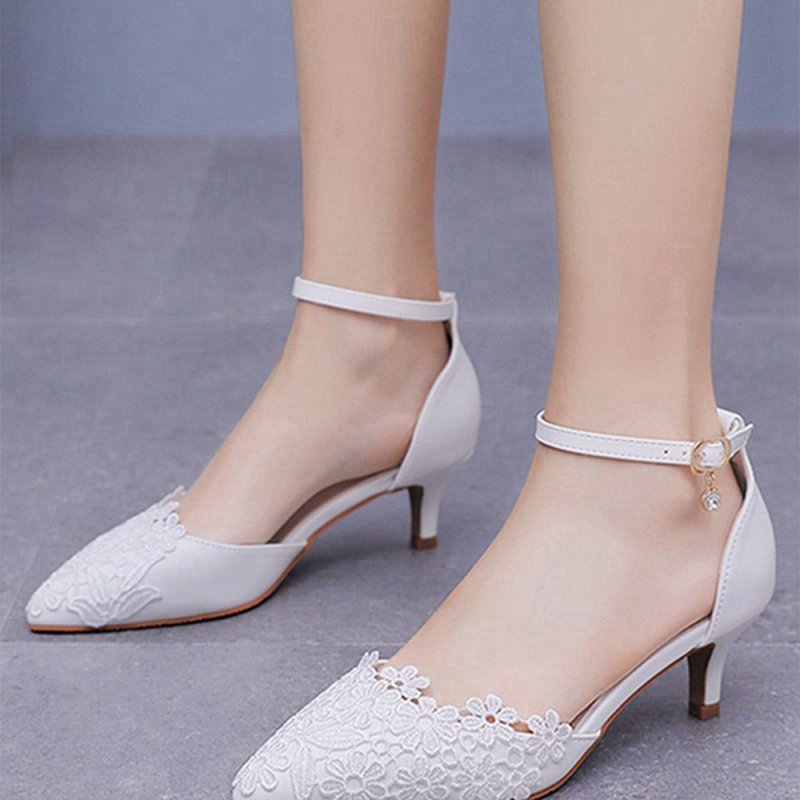 Lace Embellished Stiletto Pointed Toe Sandals