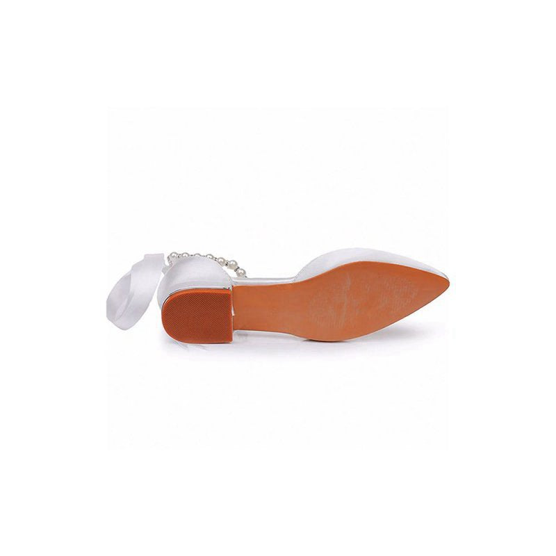 Satin Beaded Ribbon Low Heels Bridal Shoes