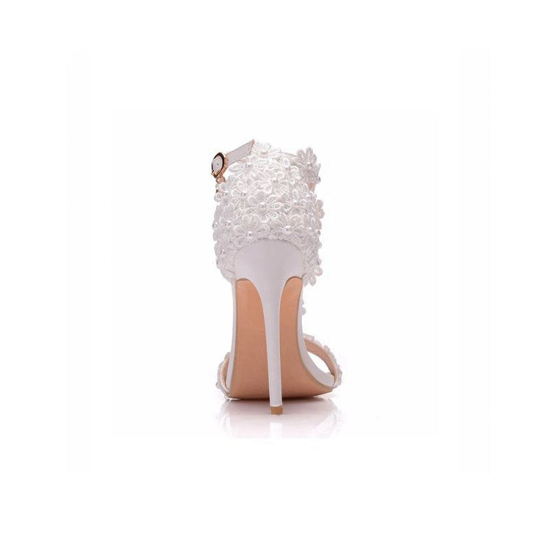 Lace Flowers Tassels Open Toe Ankle-strap Ultra High Heels