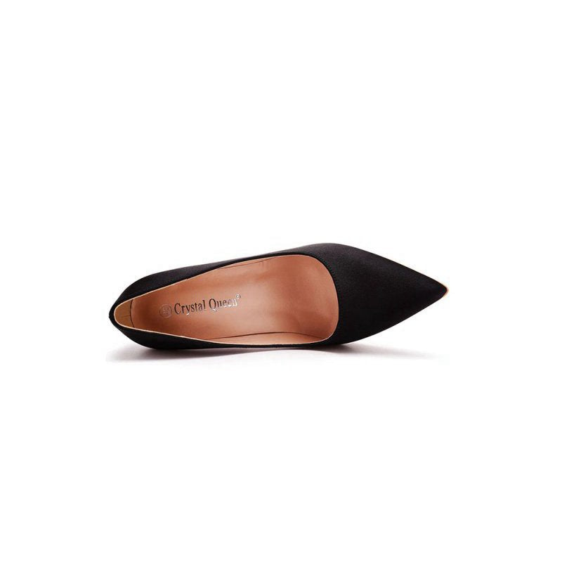 Simple Satin Slip on Pointed Toe Transparent Block Heels