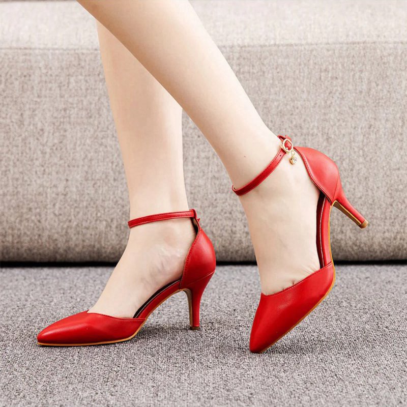 Women's Wedding Shoes Pointed Toe Ankle Strap Stiletto Heels