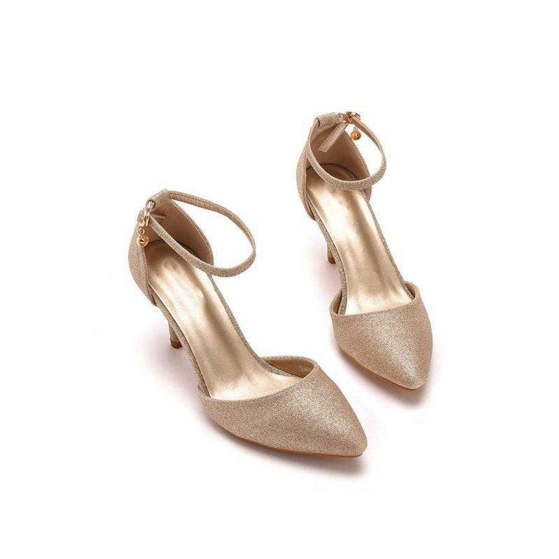 Simple Glitter Pointed Toe Stiletto Ankle-strap High Heels