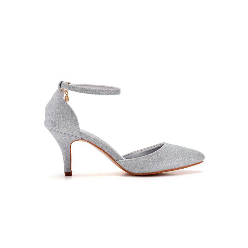 Simple Glitter Pointed Toe Stiletto Ankle-strap High Heels