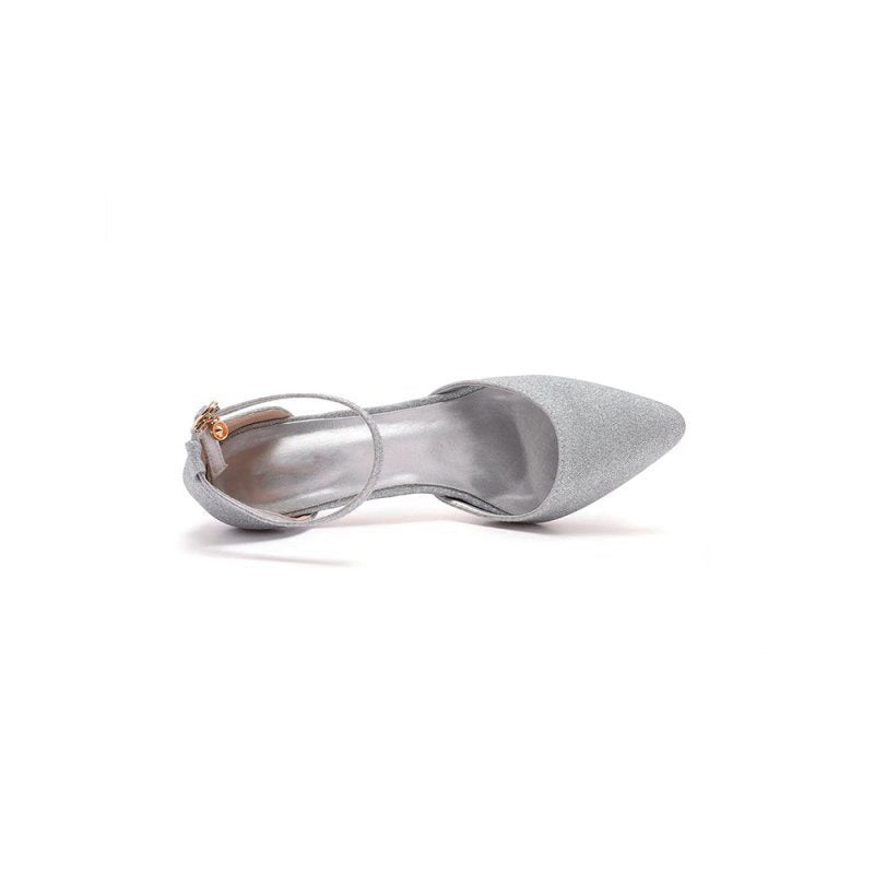 Simple Glitter Pointed Toe Stiletto Ankle-strap High Heels