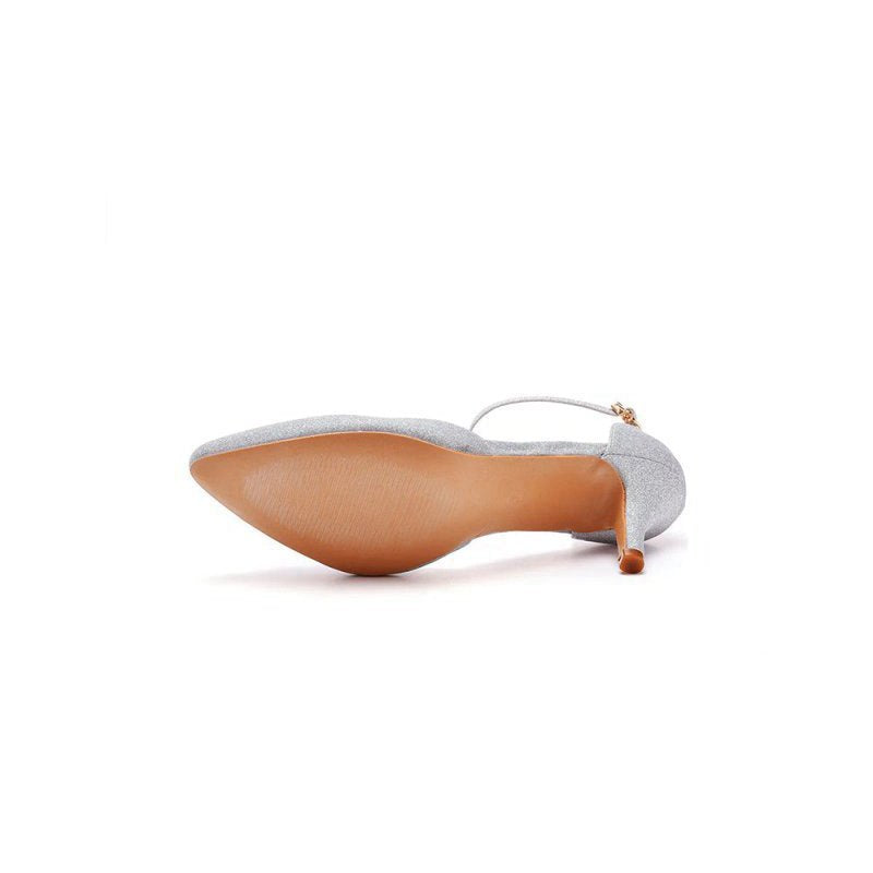 Simple Glitter Pointed Toe Stiletto Ankle-strap High Heels