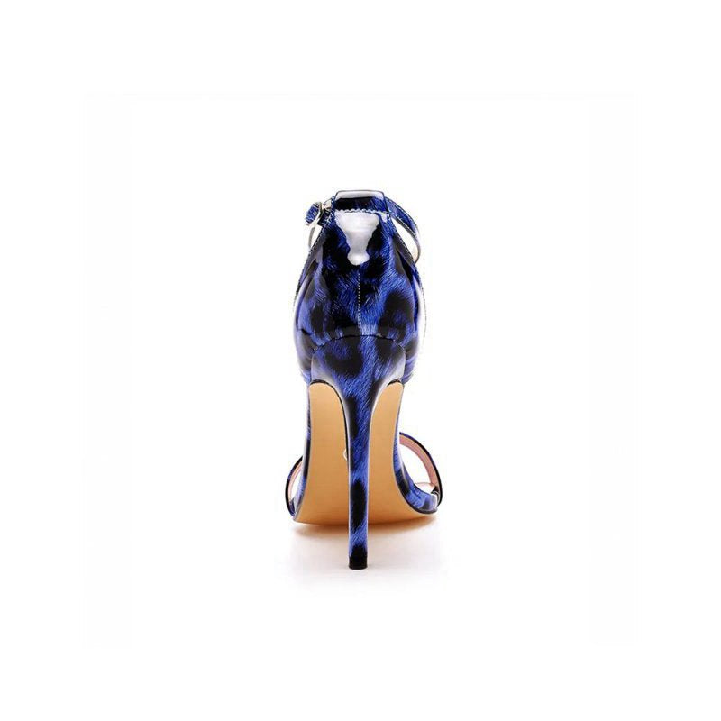 Open Toe Leopard Print Ankle Strap Stiletto High Heels