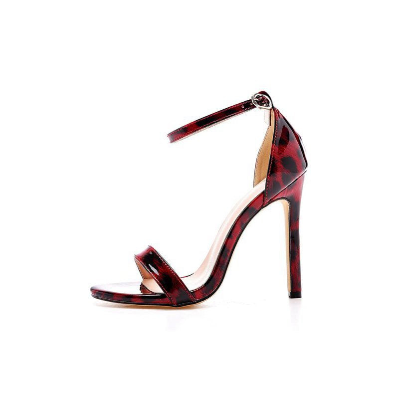 Open Toe Leopard Print Ankle Strap Stiletto High Heels
