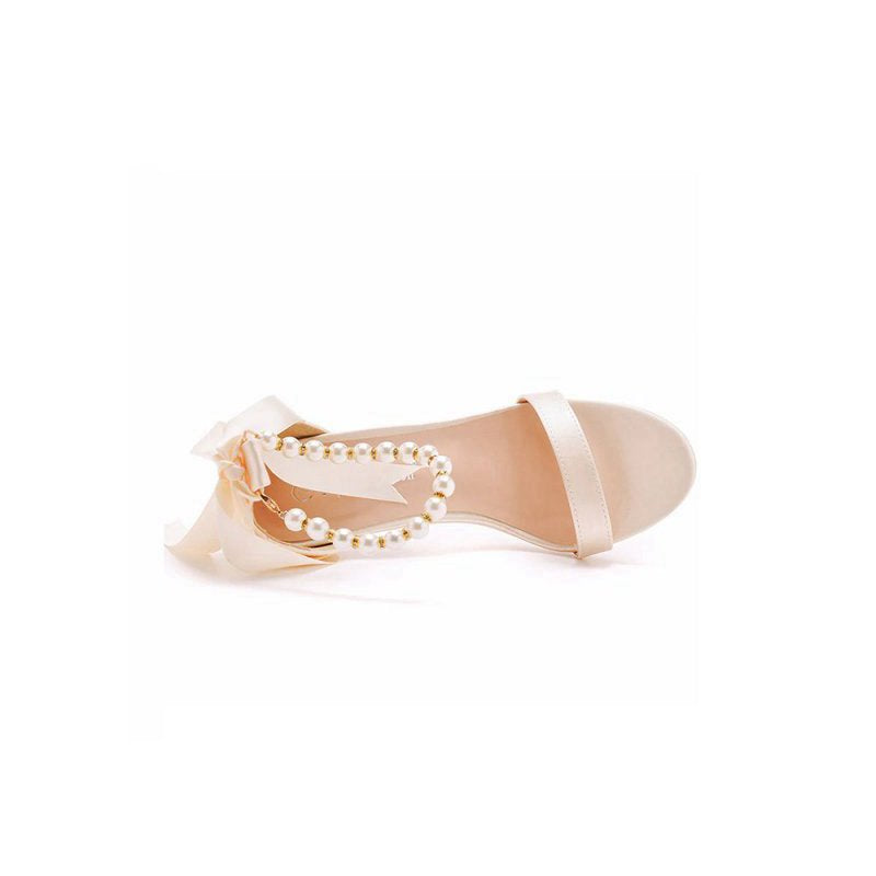 Satin Pearl Open Toe Ankle Strap High Heels
