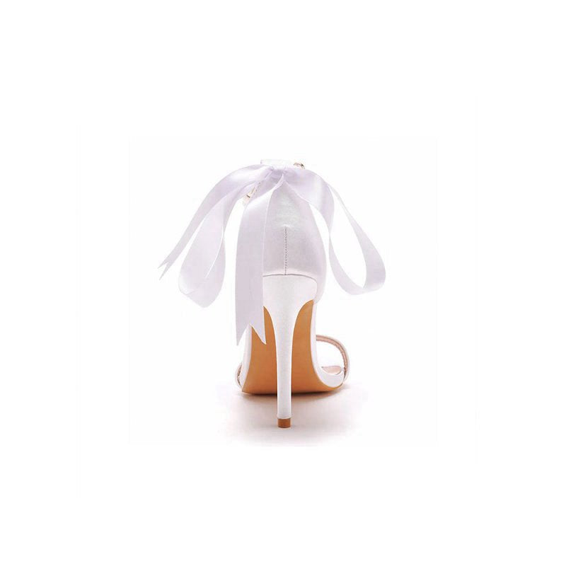 Satin Pearl Open Toe Ankle Strap High Heels
