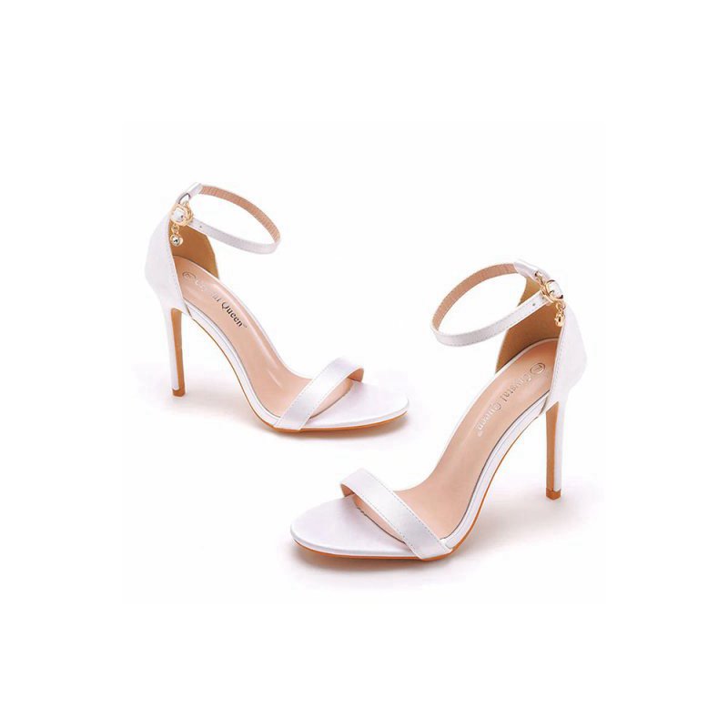Simple Satin Open Toe Ankle Strap Buckle Stiletto Ultra High Heels