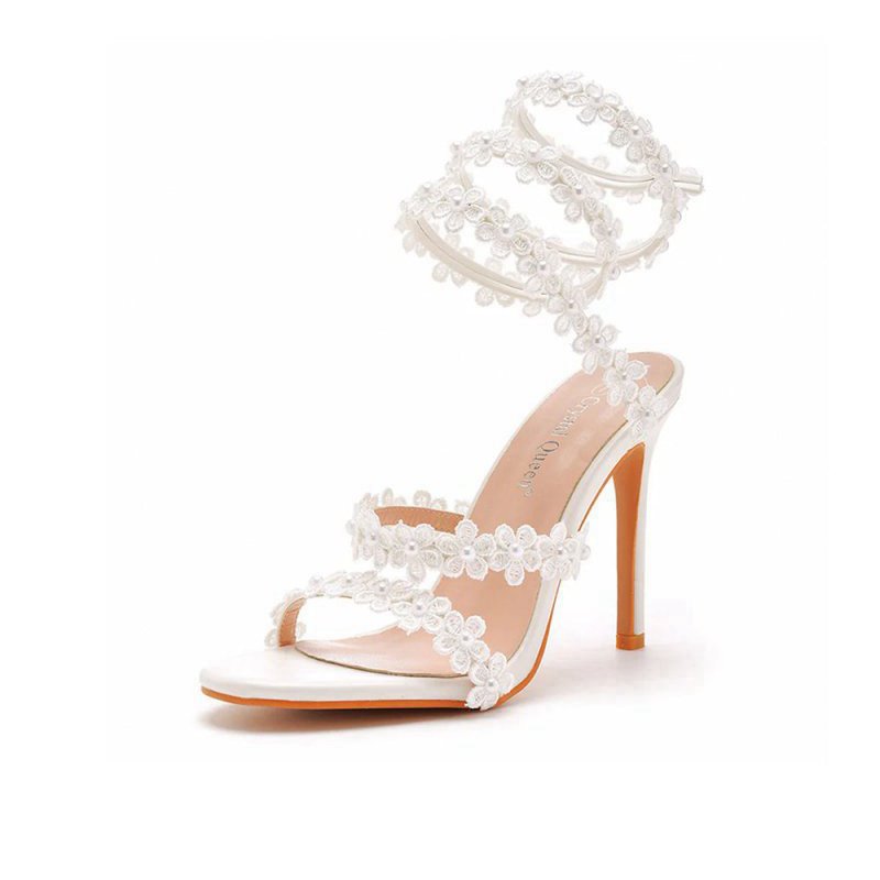 Flower Ankle Wrap Strap Open Toe Ultra High Heels