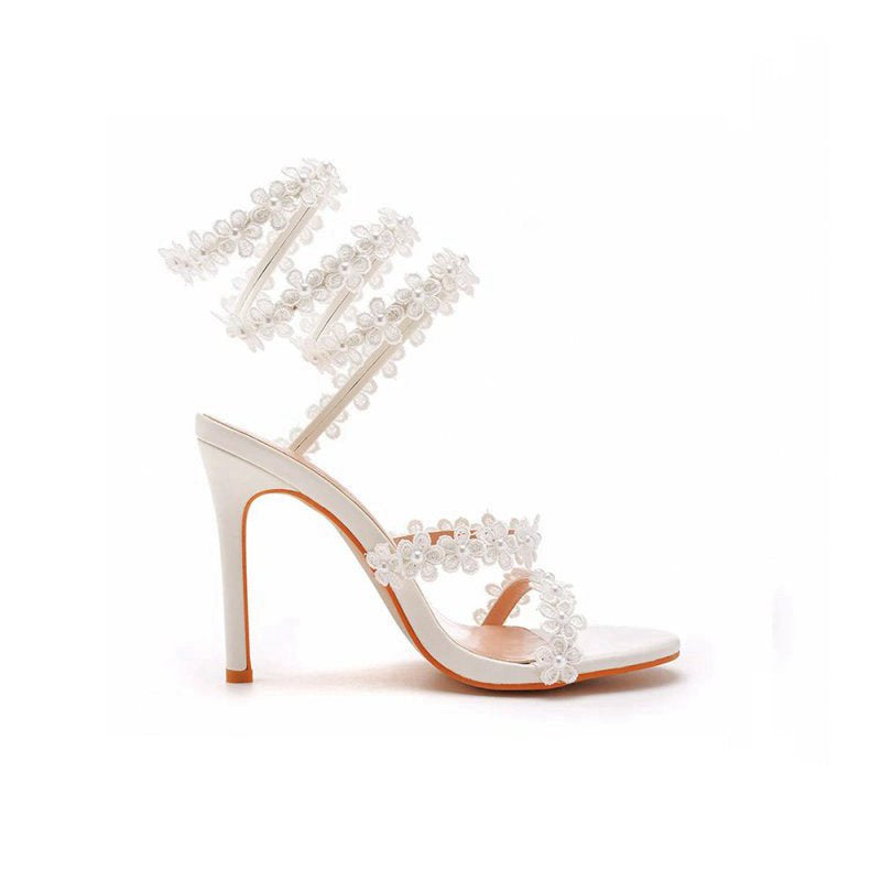 Flower Ankle Wrap Strap Open Toe Ultra High Heels