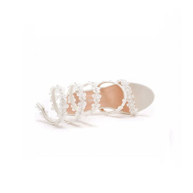Flower Ankle Wrap Strap Open Toe Ultra High Heels