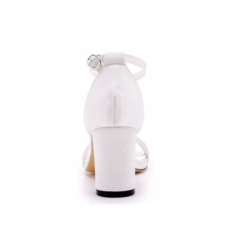 Brief Satin Open Toe Ankle Strap Chunky Heeled Sandals