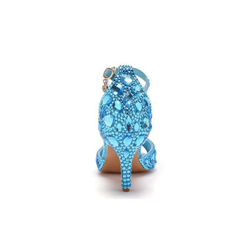 Crystal Rhinestone Peep Toe High Heels Ankle Strap Sandals