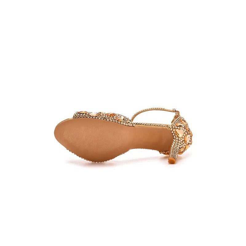 Crystal Rhinestone Peep Toe High Heels Ankle Strap Sandals