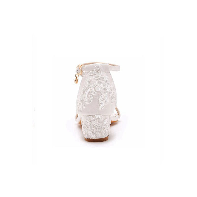Elegant Lace Open Toe Ankle-strap Block Heels