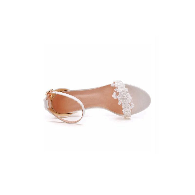 Elegant Lace Open Toe Ankle-strap Block Heels