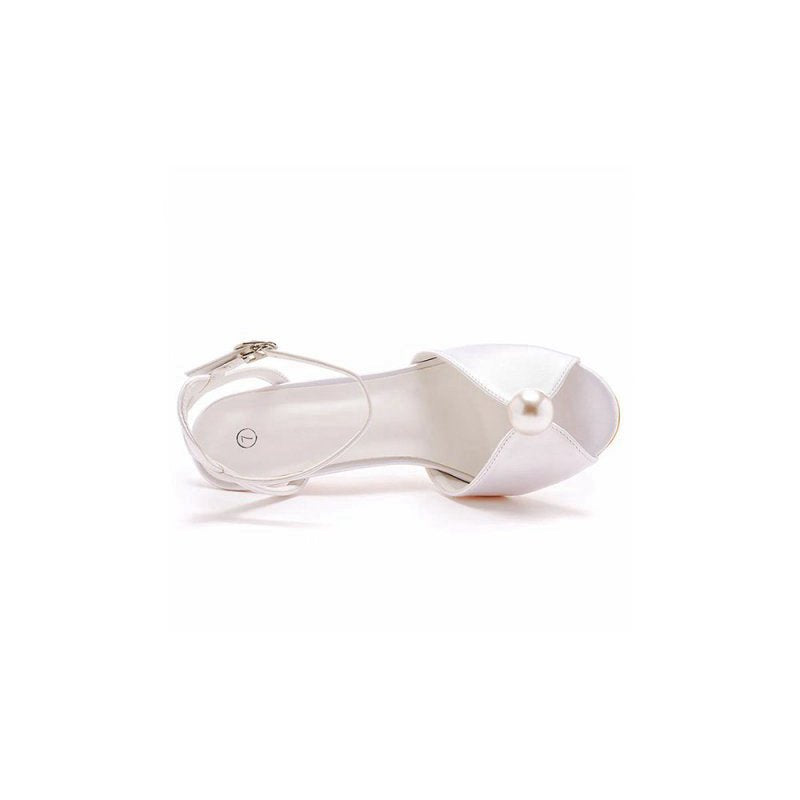 Satin Pearl Peep Toe Stiletto Ankle Strap Buckle Ultra High Heels