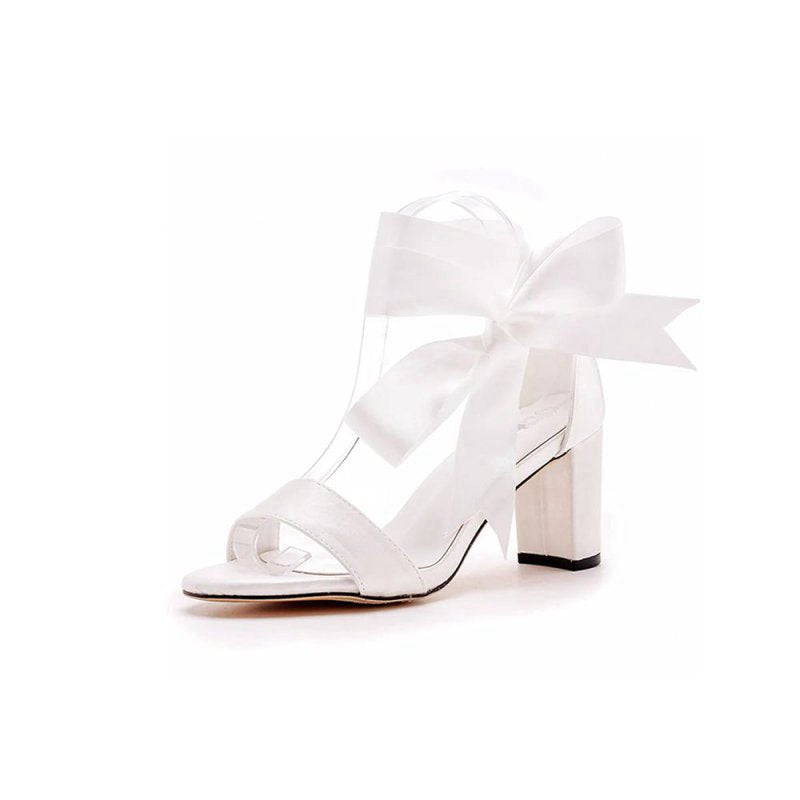 Satin Tied Open Toe Ankle Strap Chunky Heel Sandals