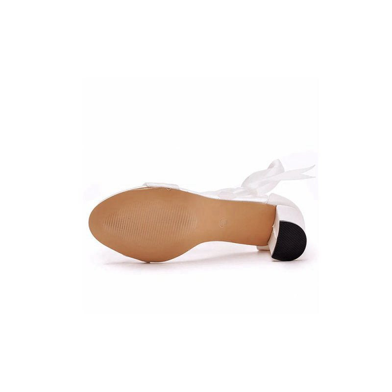 Satin Tied Open Toe Ankle Strap Chunky Heel Sandals