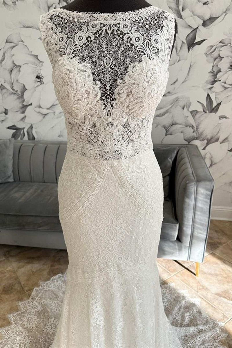 Lace Open Back Mermaid Long Wedding Dresses