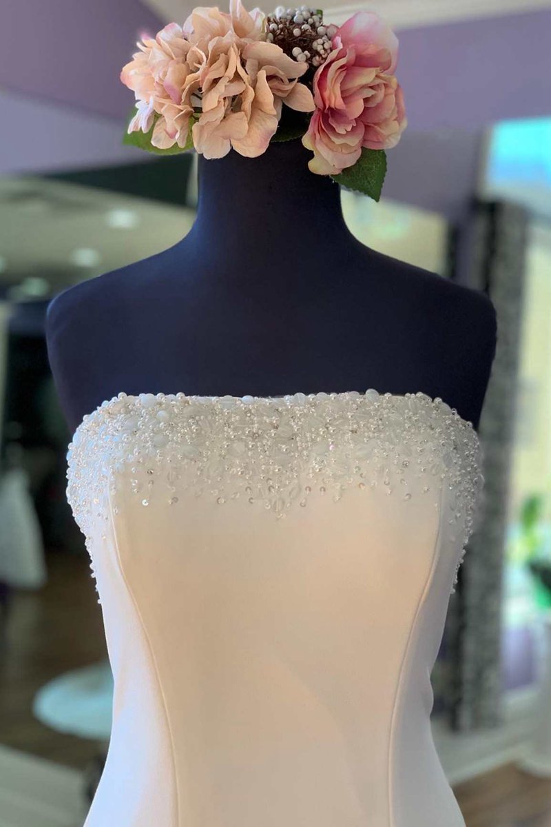 Beaded Satin Strapless Mermaid Long Wedding Dresses