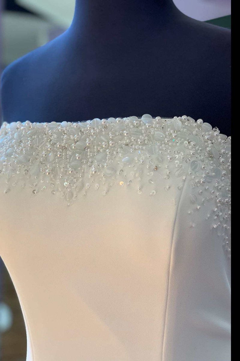Beaded Satin Strapless Mermaid Long Wedding Dresses