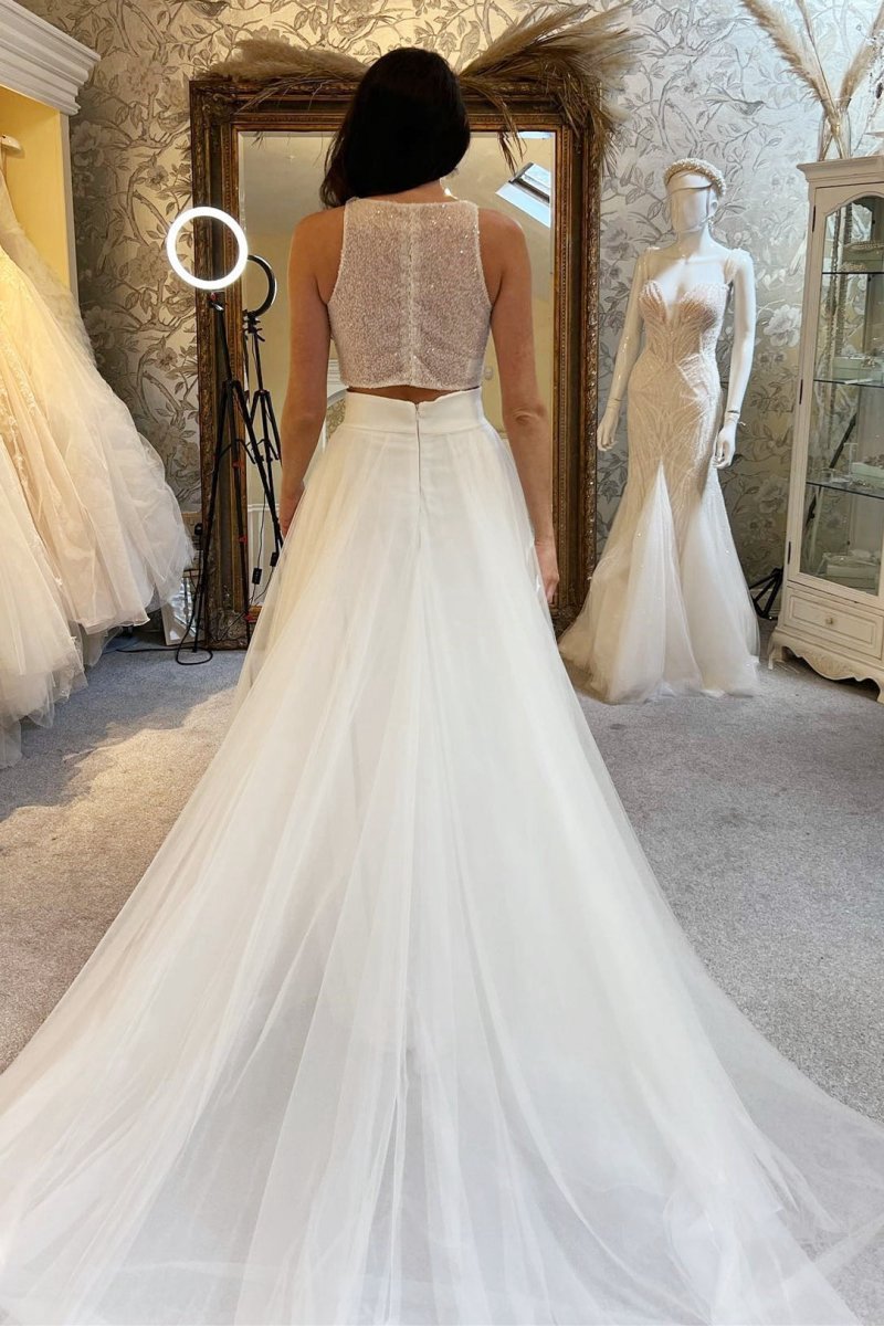 A-line Two-Piece Beaded A-line Long Wedding Dresses