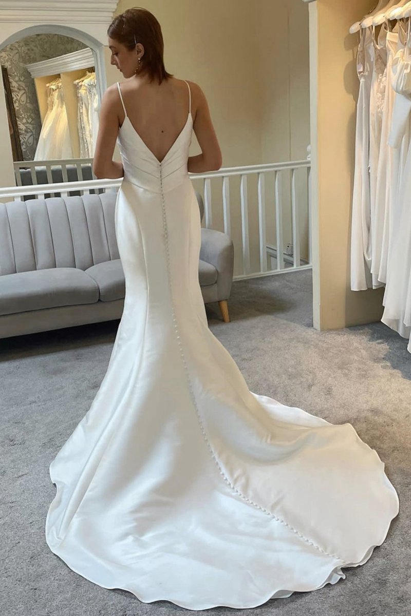 Spaghetti Strap Backless Mermaid Long Wedding Dresses