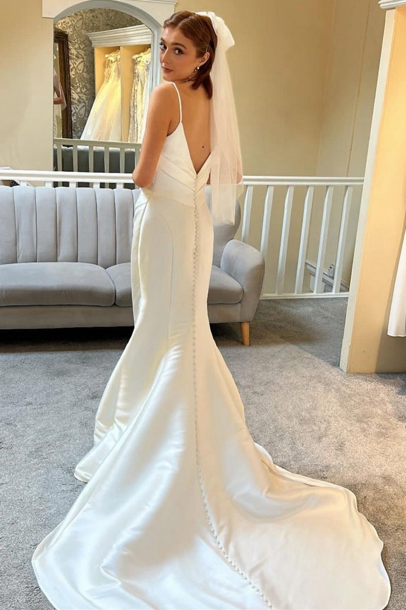Spaghetti Strap Backless Mermaid Long Wedding Dresses