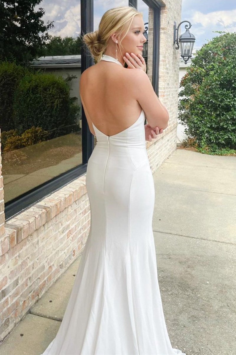 Halter Mermaid Long Wedding Dresses with Slit