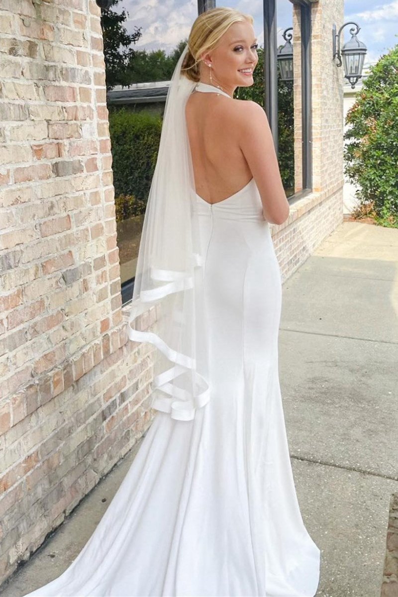 Halter Mermaid Long Wedding Dresses with Slit