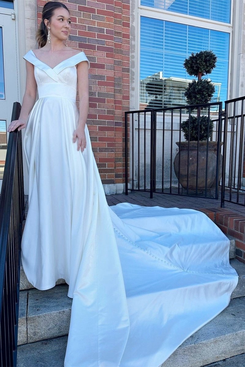 V-Neck High-Waist A-line Long Wedding Dresses