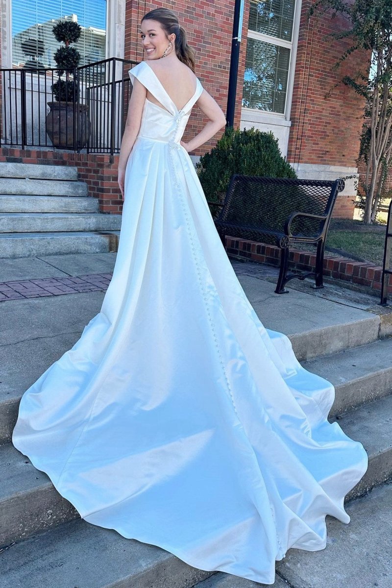 V-Neck High-Waist A-line Long Wedding Dresses
