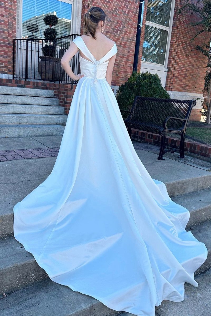 V-Neck High-Waist A-line Long Wedding Dresses
