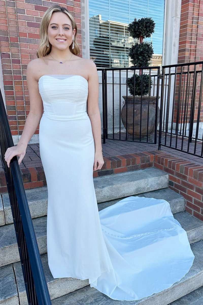 Satin Strapless Mermaid Long Wedding Dresses