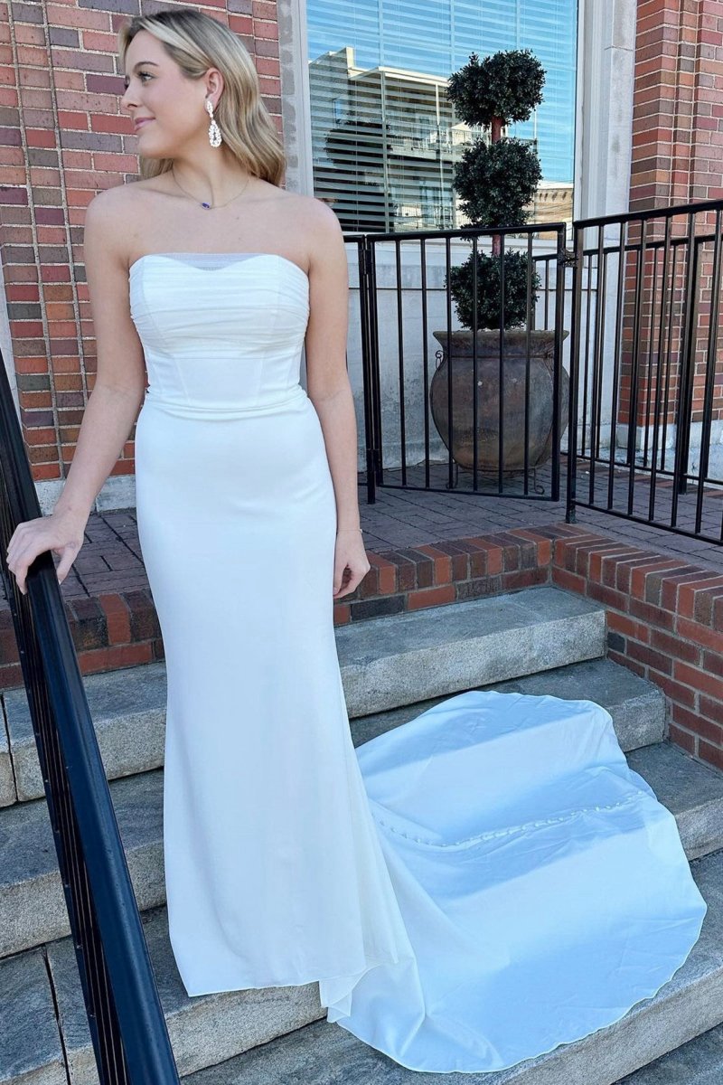 Satin Strapless Mermaid Long Wedding Dresses