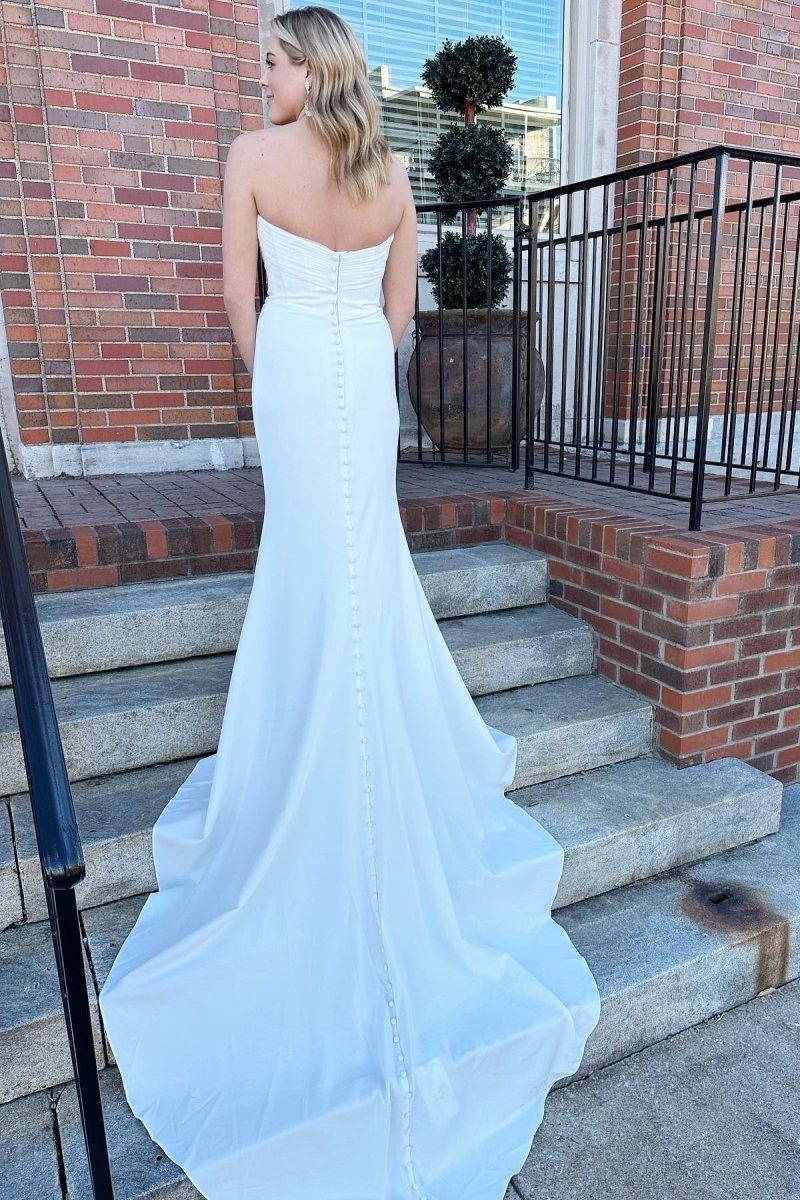 Satin Strapless Mermaid Long Wedding Dresses